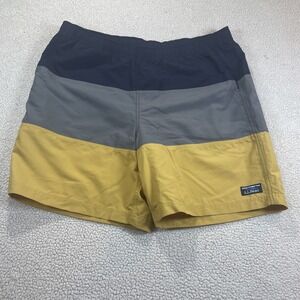 L.L. Bean Swim Trunk Men Blue Grey Yellow Supplex Nylon Colorblock Shorts 509470